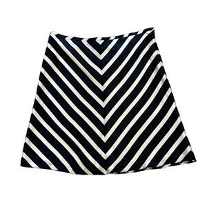 Tommy Hilfiger Ivory & Black Stripe Silk A-Line Skirt VTG Y2K, Preppy, M/L